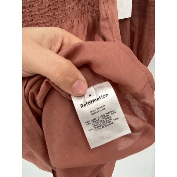 Reformation Dunes Praline Smocked Long Sleeve Mini Dress Size 6 NWT - Picture 6 of 9